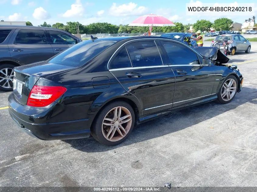 2012 Mercedes-Benz C 250 Luxury/Sport VIN: WDDGF4HB8CR240218 Lot: 40296112