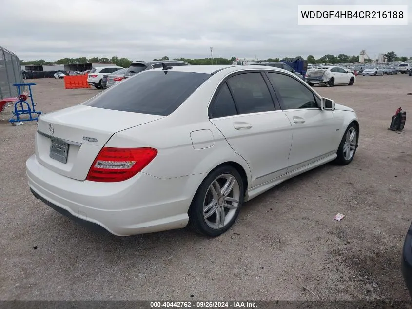 2012 Mercedes-Benz C 250 Luxury/Sport VIN: WDDGF4HB4CR216188 Lot: 40442762