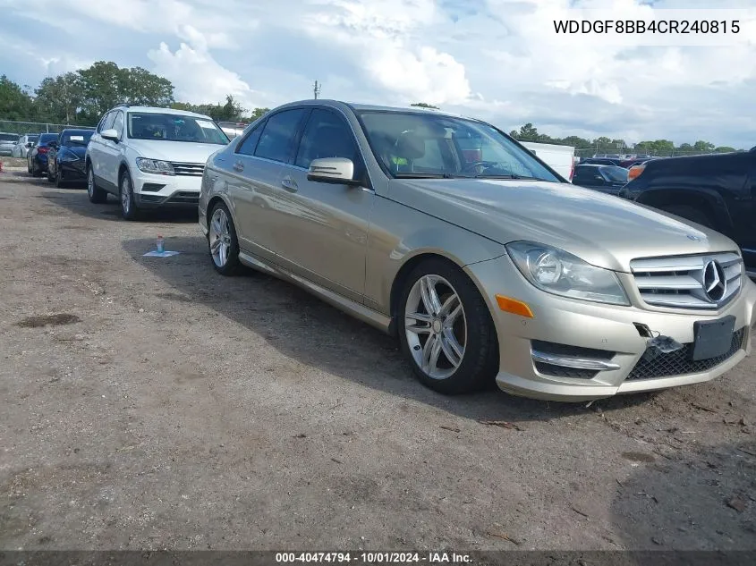 2012 Mercedes-Benz C 300 Luxury 4Matic/Sport 4Matic VIN: WDDGF8BB4CR240815 Lot: 40474794