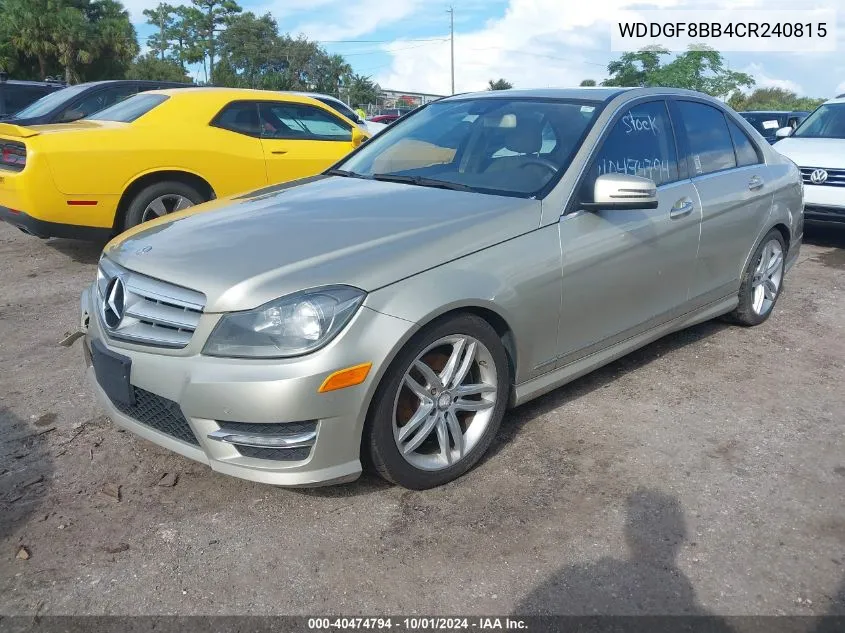 2012 Mercedes-Benz C 300 Luxury 4Matic/Sport 4Matic VIN: WDDGF8BB4CR240815 Lot: 40474794