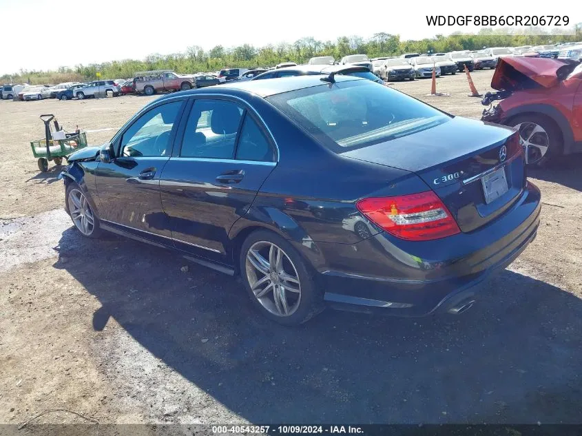 2012 Mercedes-Benz C 300 VIN: WDDGF8BB6CR206729 Lot: 40543257