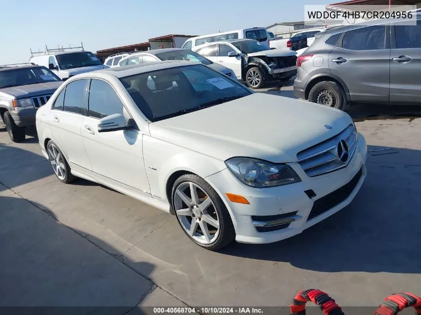 2012 Mercedes-Benz C 250 Luxury/Sport VIN: WDDGF4HB7CR204956 Lot: 40568704