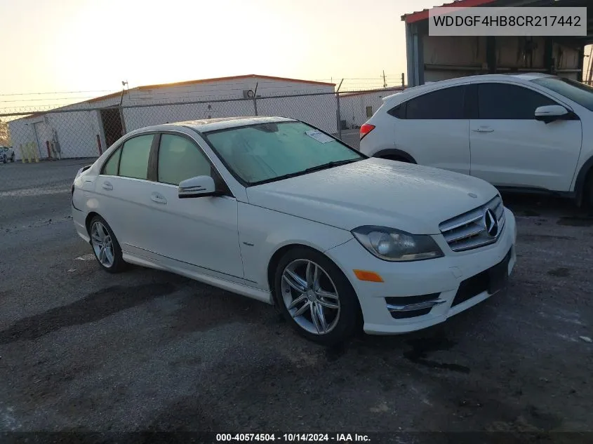 2012 Mercedes-Benz C 250 Luxury/Sport VIN: WDDGF4HB8CR217442 Lot: 40574504