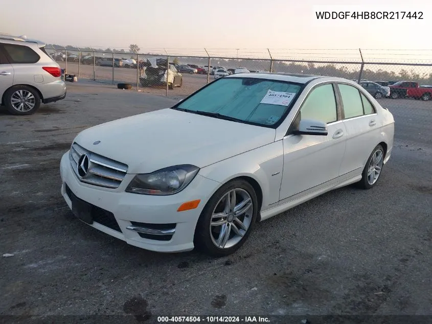 2012 Mercedes-Benz C 250 Luxury/Sport VIN: WDDGF4HB8CR217442 Lot: 40574504