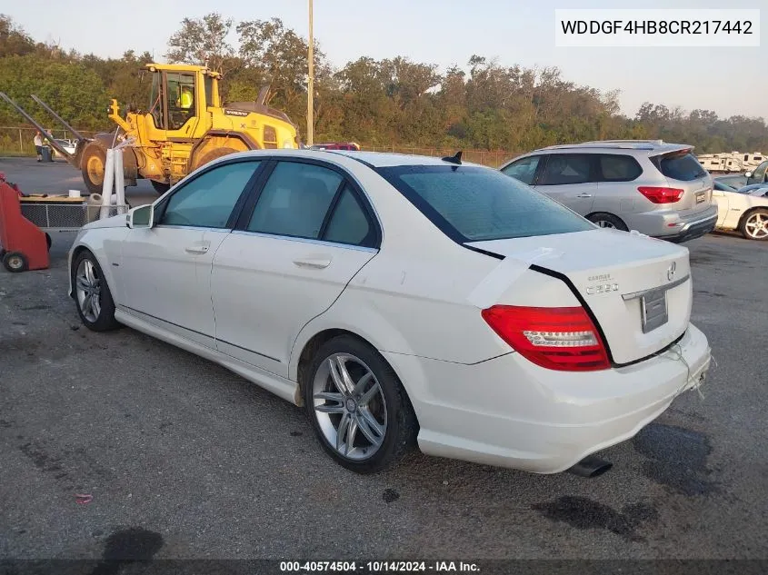 2012 Mercedes-Benz C 250 Luxury/Sport VIN: WDDGF4HB8CR217442 Lot: 40574504