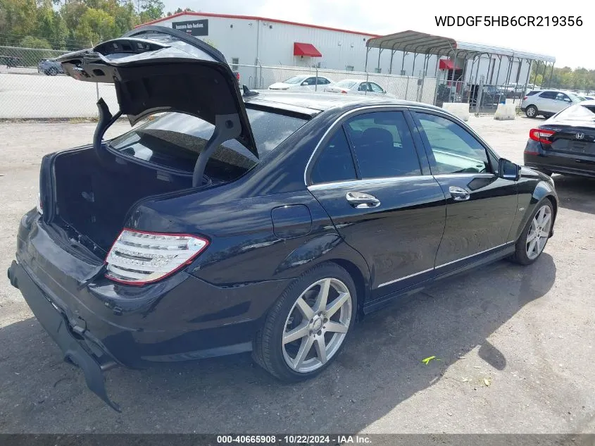 2012 Mercedes-Benz C 350 Sport VIN: WDDGF5HB6CR219356 Lot: 40665908