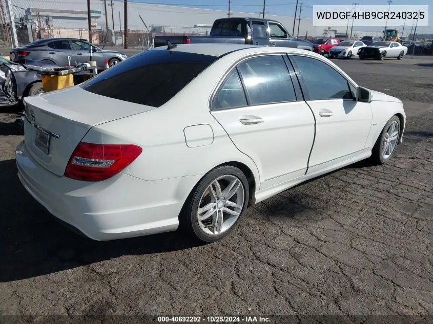 2012 Mercedes-Benz C 250 250 VIN: WDDGF4HB9CR240325 Lot: 40692292