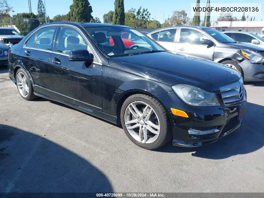 2012 Mercedes-Benz C 250 Luxury/Sport VIN: WDDGF4HB0CR208136 Lot: 40729099