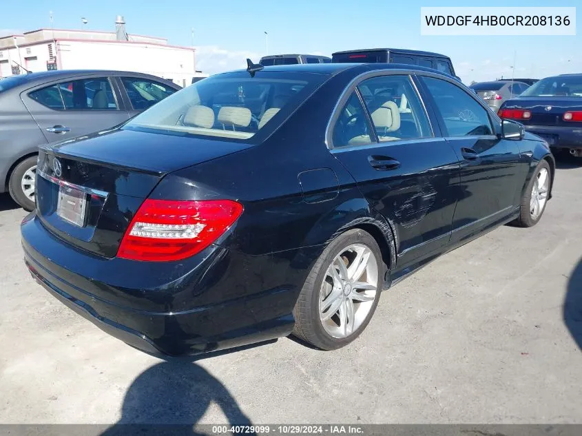 2012 Mercedes-Benz C 250 Luxury/Sport VIN: WDDGF4HB0CR208136 Lot: 40729099