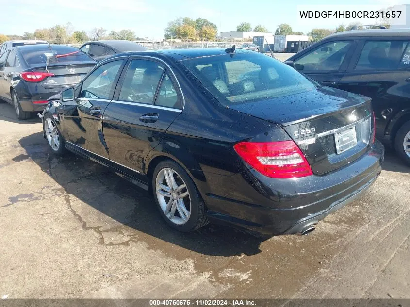 2012 Mercedes-Benz C 250 Luxury/Sport VIN: WDDGF4HB0CR231657 Lot: 40750675