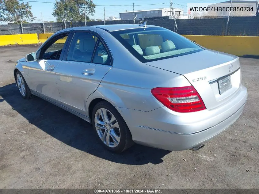 2012 Mercedes-Benz C 250 Luxury/Sport VIN: WDDGF4HB6CF850734 Lot: 40761065