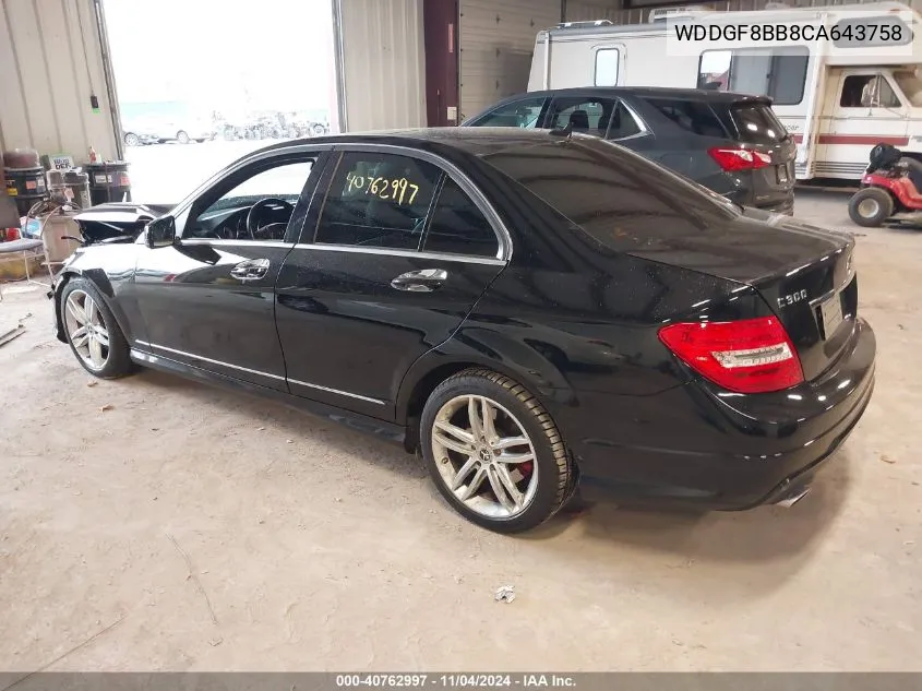 2012 Mercedes-Benz C 300 Luxury 4Matic/Sport 4Matic VIN: WDDGF8BB8CA643758 Lot: 40762997