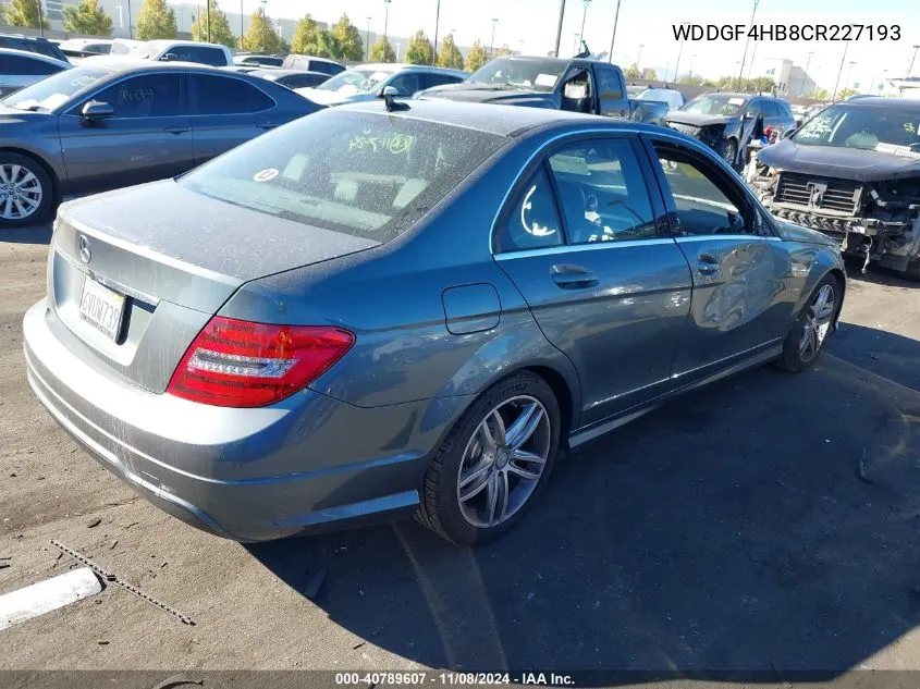 2012 Mercedes-Benz C 250 Luxury/Sport VIN: WDDGF4HB8CR227193 Lot: 40789607