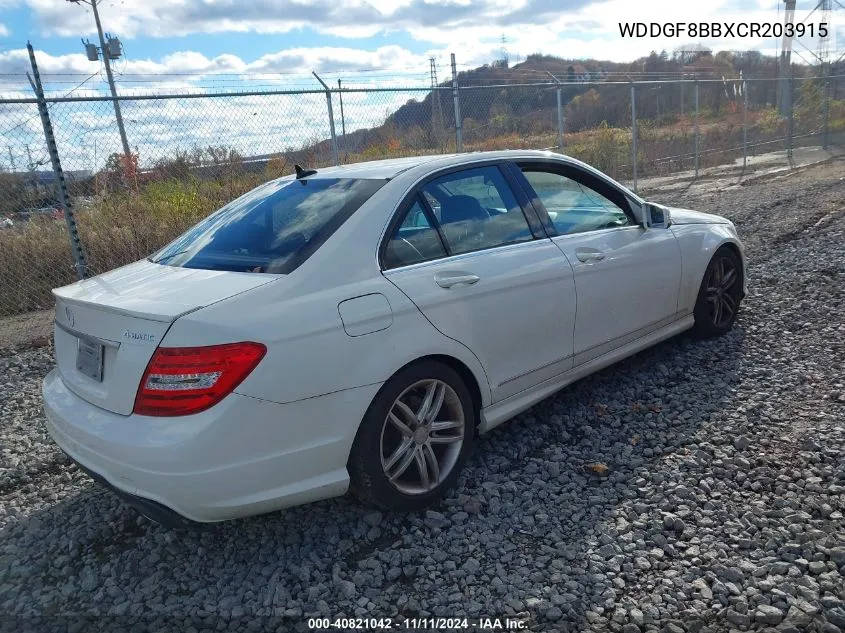 2012 Mercedes-Benz C 300 Luxury 4Matic/Sport 4Matic VIN: WDDGF8BBXCR203915 Lot: 40821042