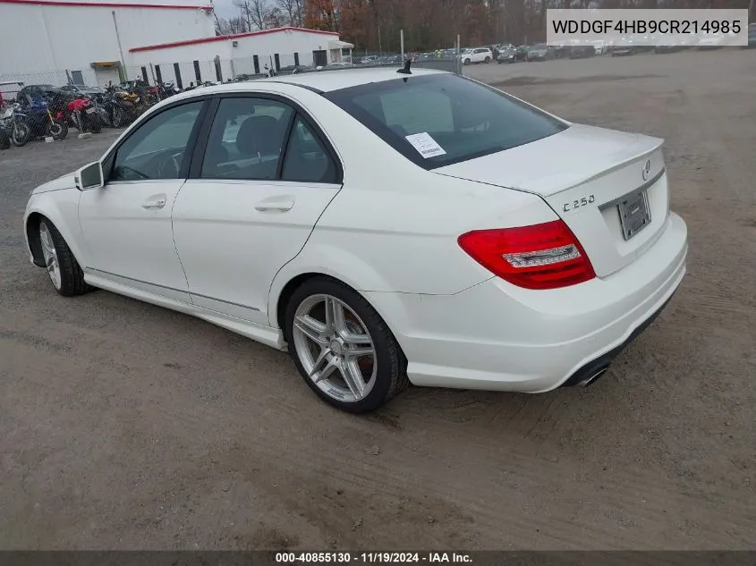 2012 Mercedes-Benz C 250 Luxury/Sport VIN: WDDGF4HB9CR214985 Lot: 40855130