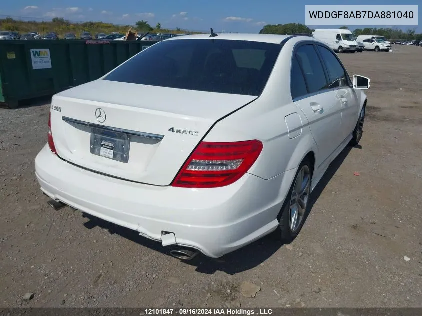 2013 Mercedes-Benz C-Class VIN: WDDGF8AB7DA881040 Lot: 12101847