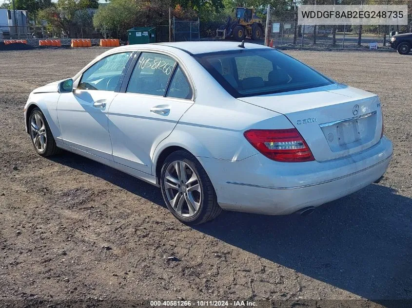 2014 Mercedes-Benz C 300 Luxury 4Matic/Sport 4Matic VIN: WDDGF8AB2EG248735 Lot: 40581266