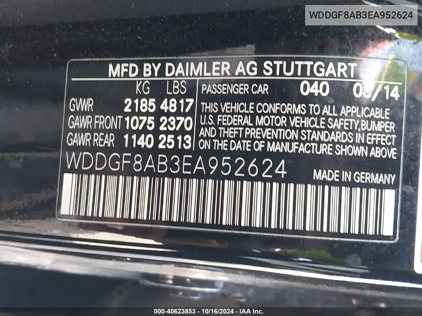 2014 Mercedes-Benz C 300 Luxury 4Matic/Sport 4Matic VIN: WDDGF8AB3EA952624 Lot: 40623853