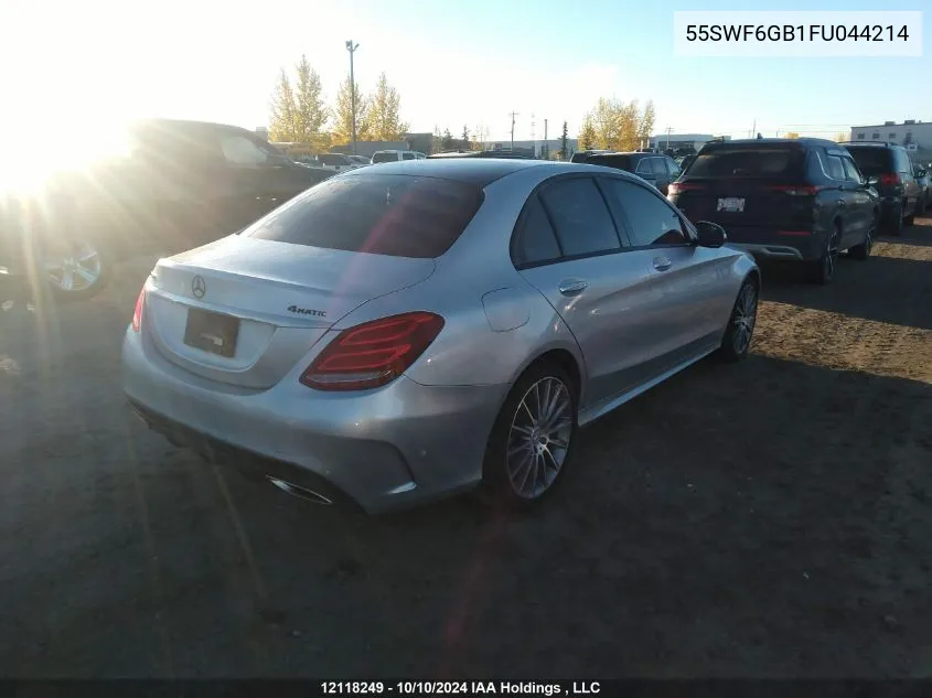 2015 Mercedes-Benz C 400 4Mati VIN: 55SWF6GB1FU044214 Lot: 12118249