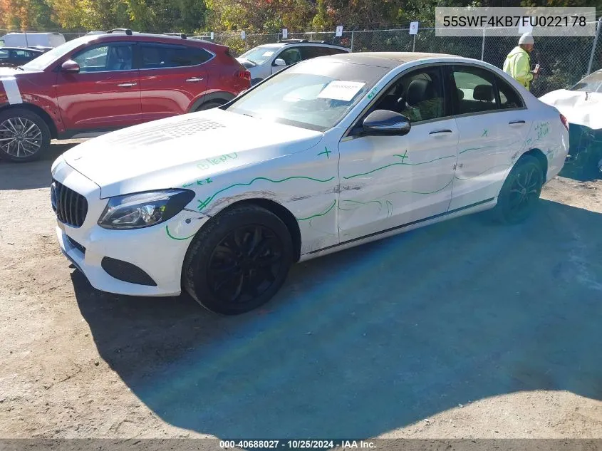 2015 Mercedes-Benz C 300 4Matic/Luxury 4Matic/Sport 4Matic VIN: 55SWF4KB7FU022178 Lot: 40688027