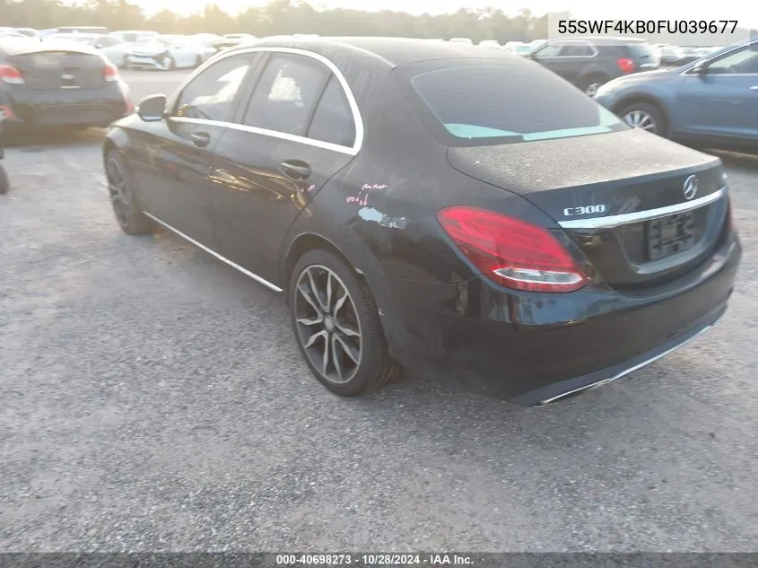 2015 Mercedes-Benz C 300 4Matic/Luxury 4Matic/Sport 4Matic VIN: 55SWF4KB0FU039677 Lot: 40698273