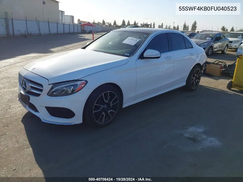 2015 Mercedes-Benz C 300 4Matic/Luxury 4Matic/Sport 4Matic VIN: 55SWF4KB0FU040523 Lot: 40706424