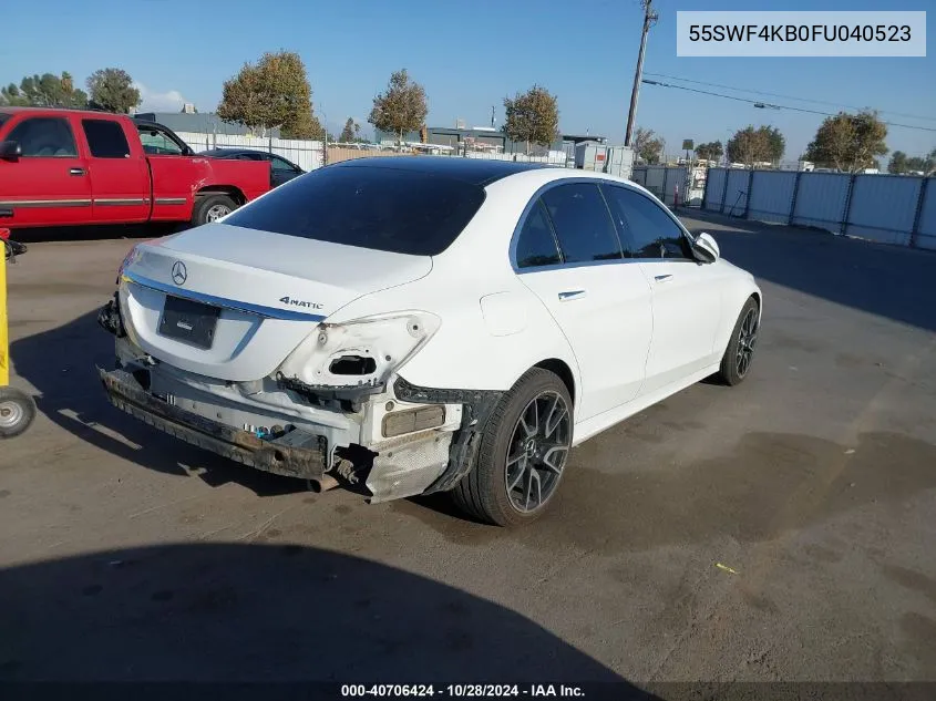 2015 Mercedes-Benz C 300 4Matic/Luxury 4Matic/Sport 4Matic VIN: 55SWF4KB0FU040523 Lot: 40706424