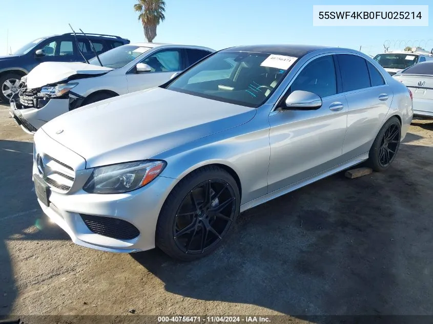 2015 Mercedes-Benz C 300 4Matic/Luxury 4Matic/Sport 4Matic VIN: 55SWF4KB0FU025214 Lot: 40756471