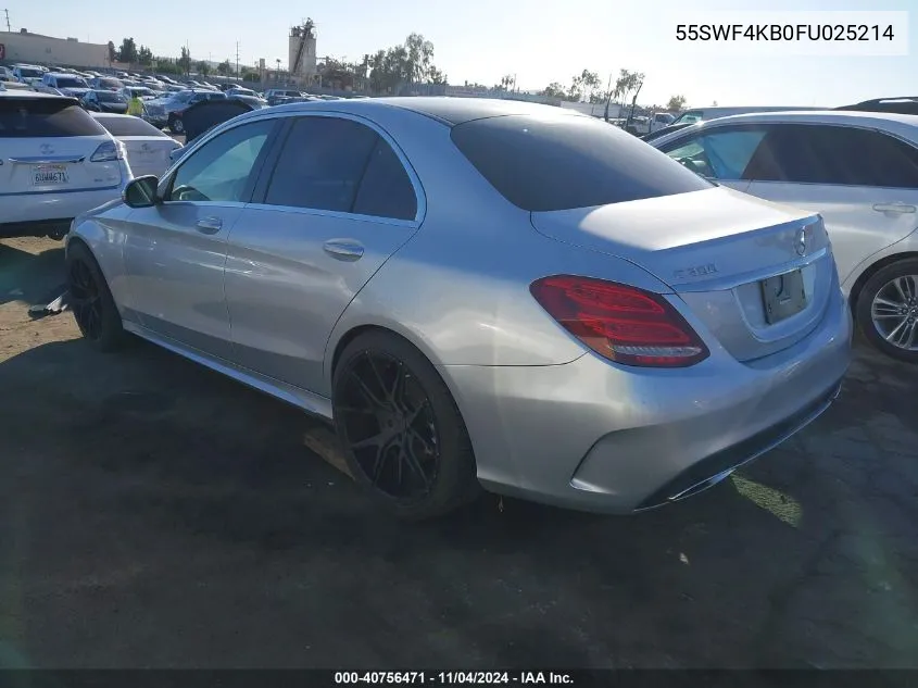 2015 Mercedes-Benz C 300 4Matic/Luxury 4Matic/Sport 4Matic VIN: 55SWF4KB0FU025214 Lot: 40756471