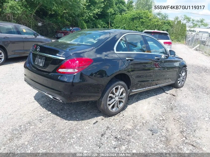 2016 Mercedes-Benz C 300 4Matic/Luxury 4Matic/Sport 4Matic VIN: 55SWF4KB7GU119317 Lot: 39707329