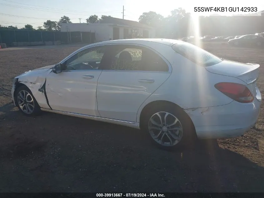 2016 Mercedes-Benz C 300 4Matic/Luxury 4Matic/Sport 4Matic VIN: 55SWF4KB1GU142933 Lot: 39913667