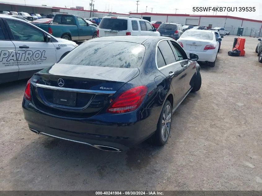 2016 Mercedes-Benz C 300 4Matic/Luxury 4Matic/Sport 4Matic VIN: 55SWF4KB7GU139535 Lot: 40241984