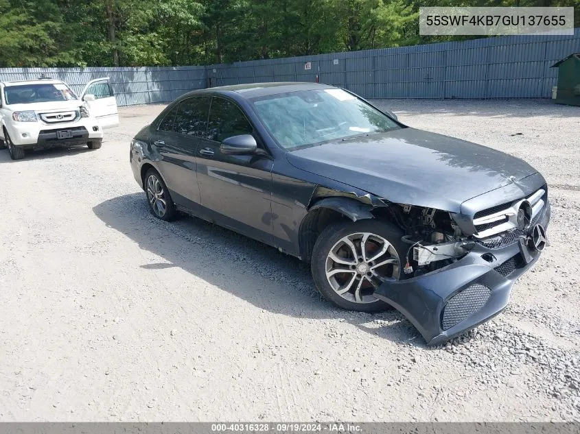 2016 Mercedes-Benz C 300 4Matic/Luxury 4Matic/Sport 4Matic VIN: 55SWF4KB7GU137655 Lot: 40316328