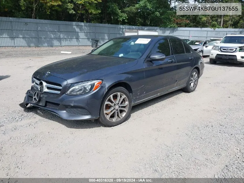 2016 Mercedes-Benz C 300 4Matic/Luxury 4Matic/Sport 4Matic VIN: 55SWF4KB7GU137655 Lot: 40316328