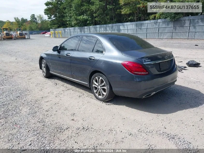 2016 Mercedes-Benz C 300 4Matic/Luxury 4Matic/Sport 4Matic VIN: 55SWF4KB7GU137655 Lot: 40316328