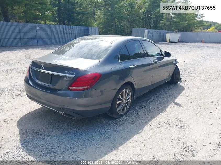 2016 Mercedes-Benz C 300 4Matic/Luxury 4Matic/Sport 4Matic VIN: 55SWF4KB7GU137655 Lot: 40316328