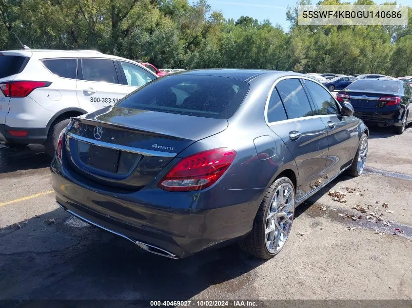 2016 Mercedes-Benz C 300 4Matic/Luxury 4Matic/Sport 4Matic VIN: 55SWF4KB0GU140686 Lot: 40469027