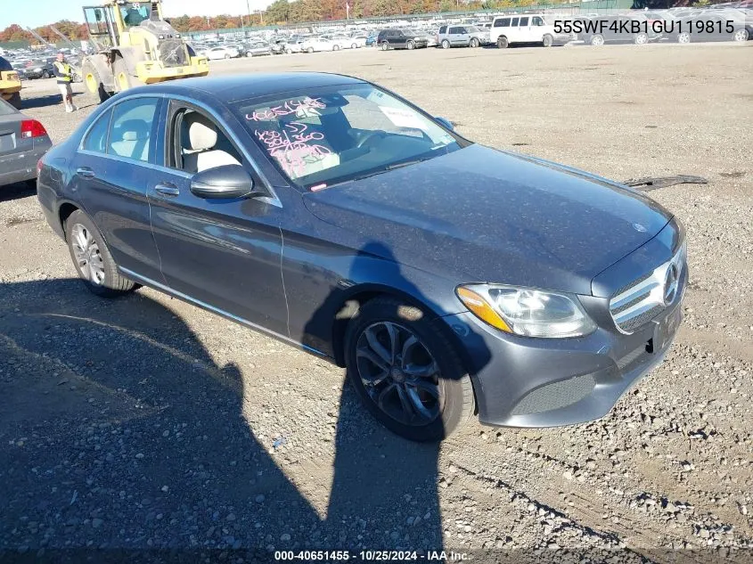 2016 Mercedes-Benz C 300 4Matic/Luxury 4Matic/Sport 4Matic VIN: 55SWF4KB1GU119815 Lot: 40651455