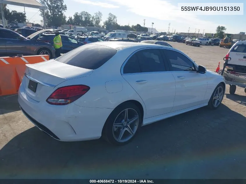 2016 Mercedes-Benz C 300 VIN: 55SWF4JB9GU151350 Lot: 40658472