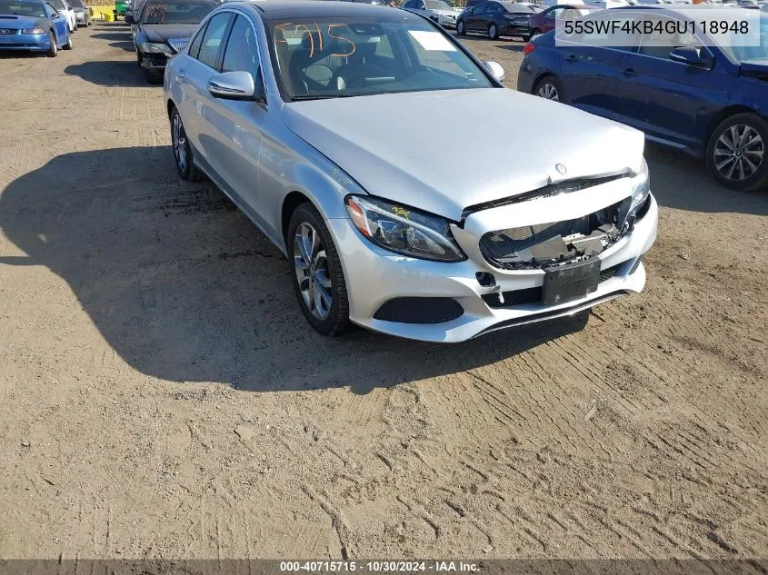 2016 Mercedes-Benz C 300 4Matic/Luxury 4Matic/Sport 4Matic VIN: 55SWF4KB4GU118948 Lot: 40715715