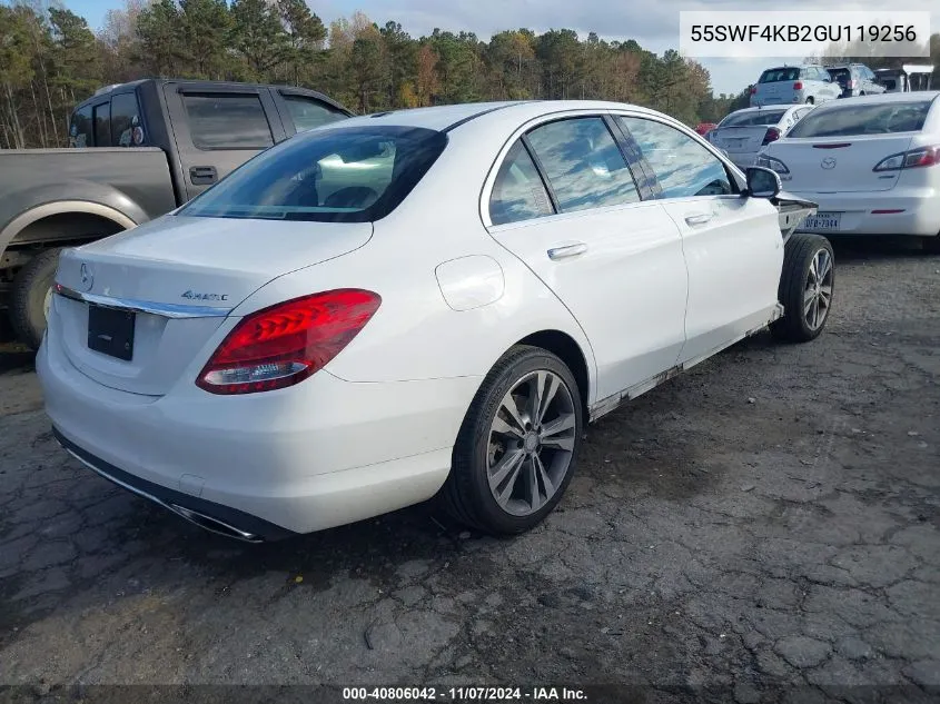 2016 Mercedes-Benz C 300 4Matic/Luxury 4Matic/Sport 4Matic VIN: 55SWF4KB2GU119256 Lot: 40806042