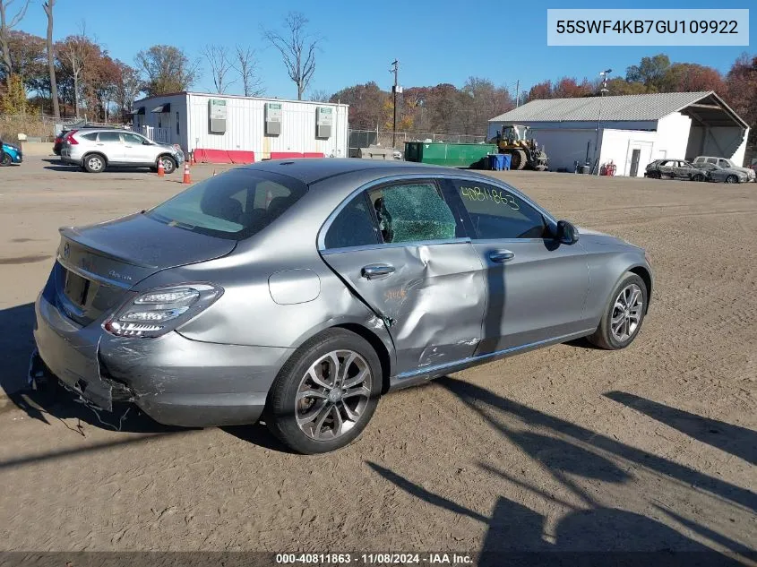 2016 Mercedes-Benz C 300 4Matic/Luxury 4Matic/Sport 4Matic VIN: 55SWF4KB7GU109922 Lot: 40811863