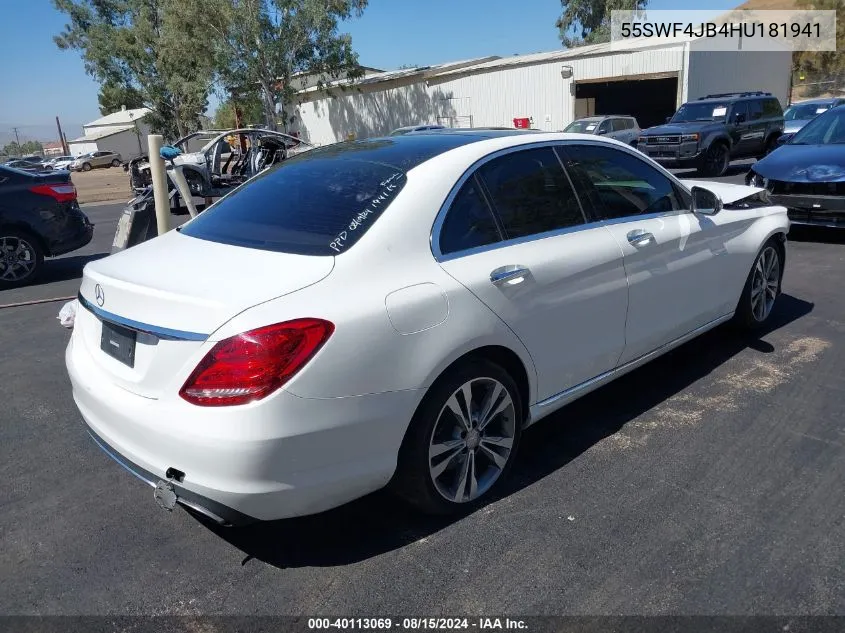 2017 Mercedes-Benz C 300 Luxury/Sport VIN: 55SWF4JB4HU181941 Lot: 40113069