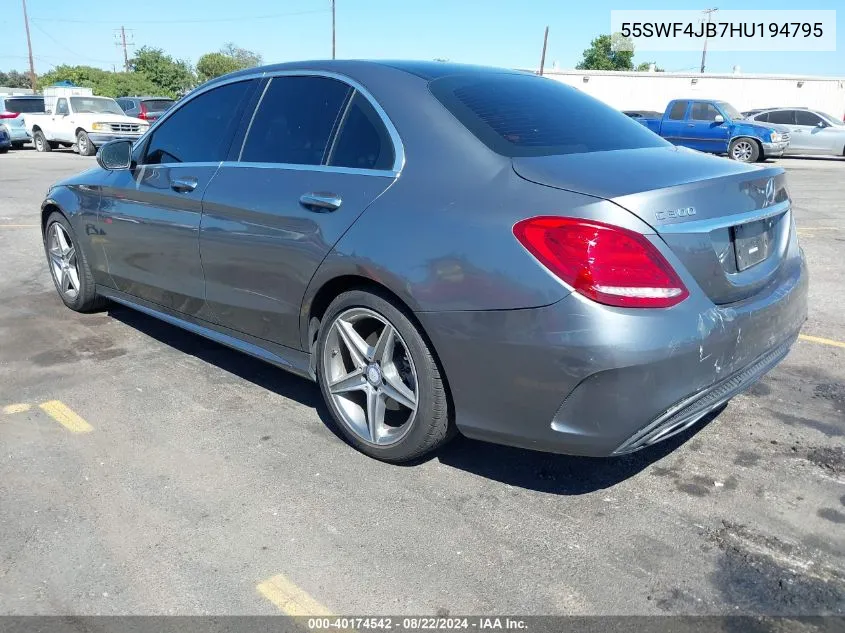 2017 Mercedes-Benz C 300 Luxury/Sport VIN: 55SWF4JB7HU194795 Lot: 40174542