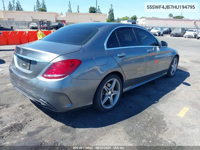 2017 Mercedes-Benz C 300 Luxury/Sport VIN: 55SWF4JB7HU194795 Lot: 40174542