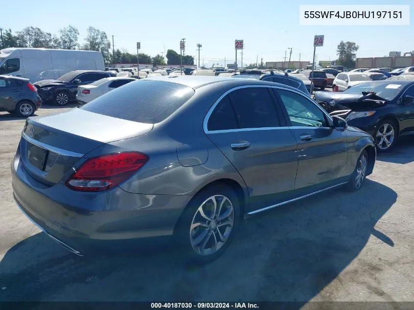 2017 Mercedes-Benz C 300 Luxury/Sport VIN: 55SWF4JB0HU197151 Lot: 40187030