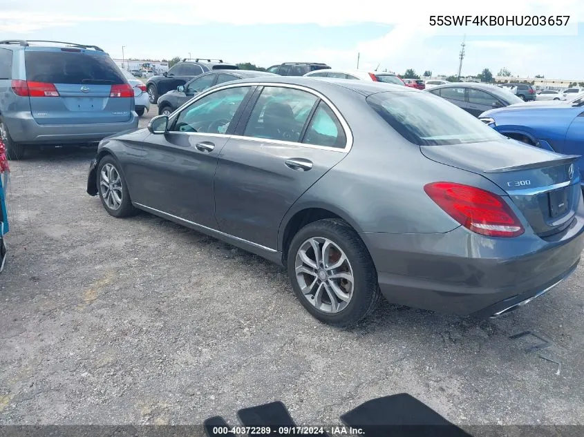 2017 Mercedes-Benz C 300 4Matic/Luxury 4Matic/Sport 4Matic VIN: 55SWF4KB0HU203657 Lot: 40372289