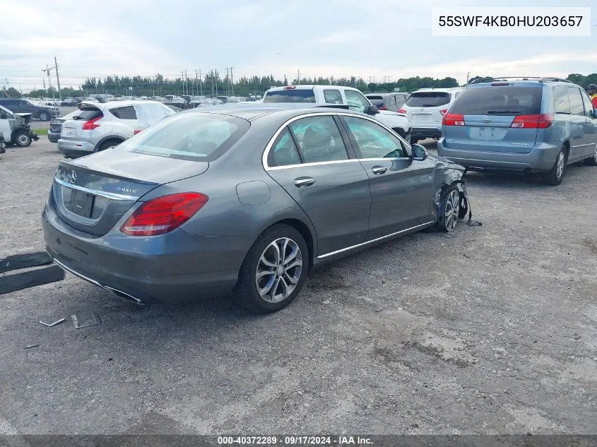 2017 Mercedes-Benz C 300 4Matic/Luxury 4Matic/Sport 4Matic VIN: 55SWF4KB0HU203657 Lot: 40372289