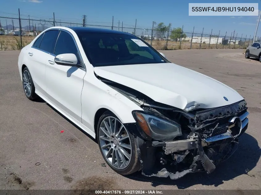 2017 Mercedes-Benz C 300 Luxury/Sport VIN: 55SWF4JB9HU194040 Lot: 40417576