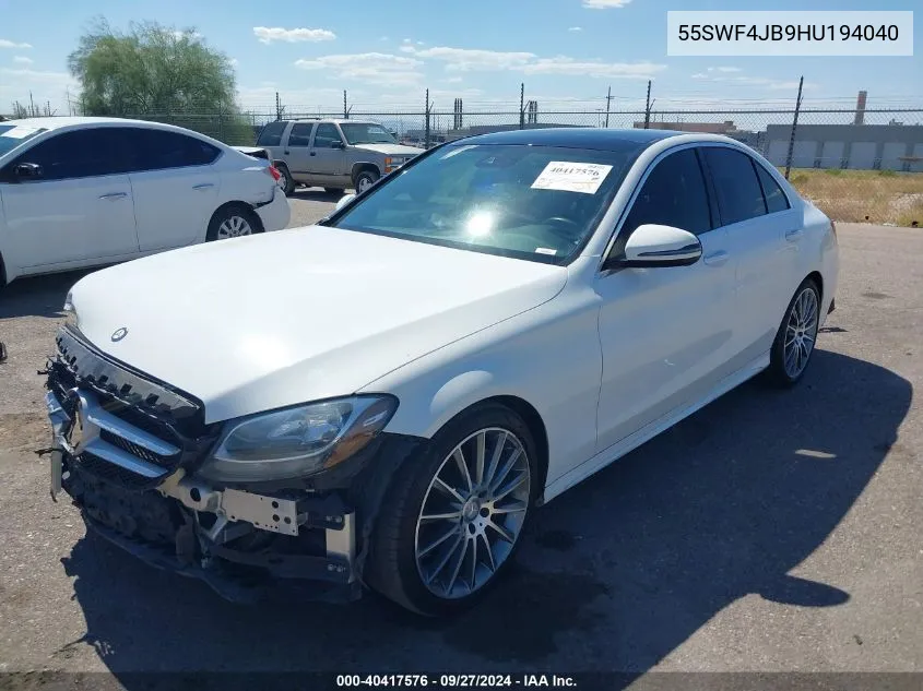 2017 Mercedes-Benz C 300 Luxury/Sport VIN: 55SWF4JB9HU194040 Lot: 40417576